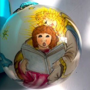 Vintage Original Christmas Ornament  3” Reverse Painted in China Signed